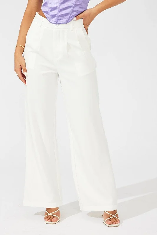 White Wide Leg Pants High Rise