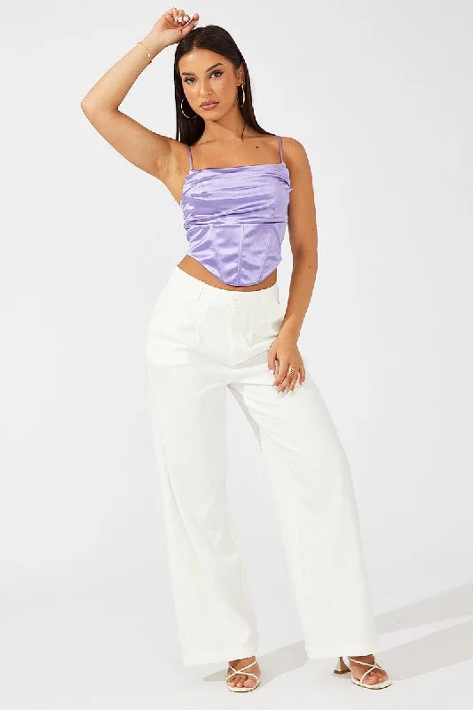 White Wide Leg Pants High Rise