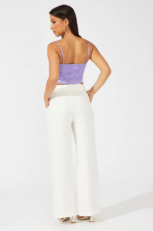 White Wide Leg Pants High Rise