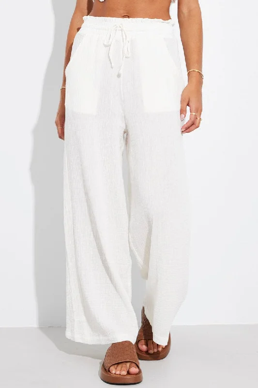 White Wide Leg Pants High Rise