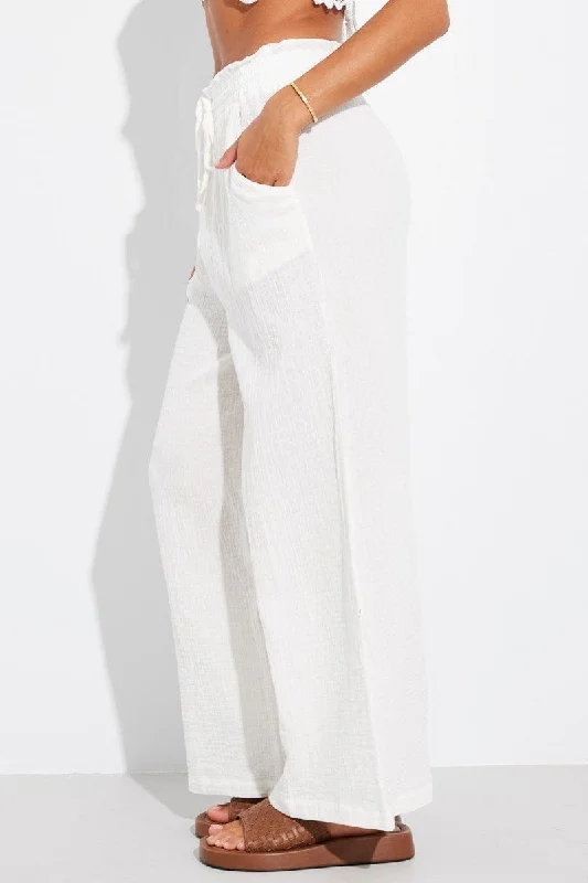 White Wide Leg Pants High Rise