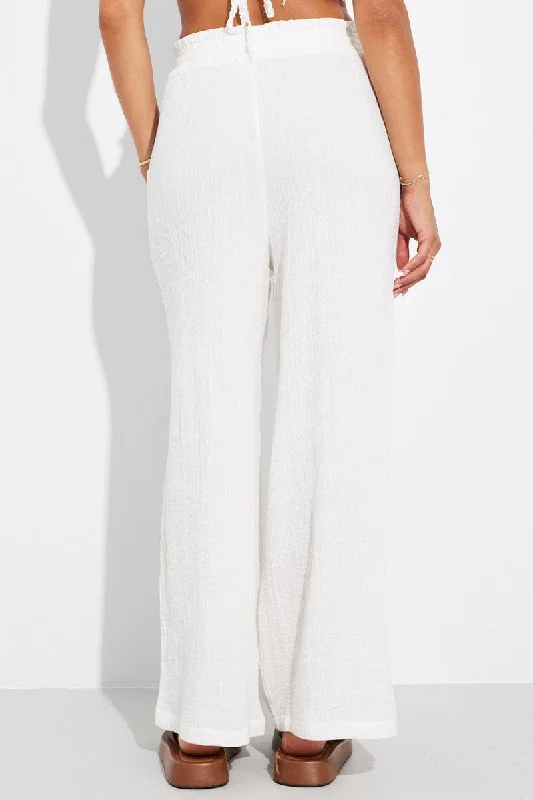 White Wide Leg Pants High Rise