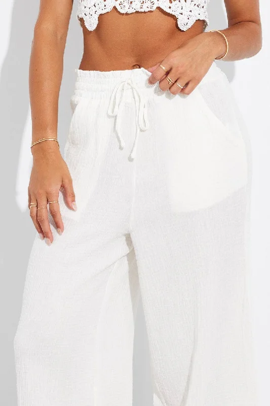 White Wide Leg Pants High Rise