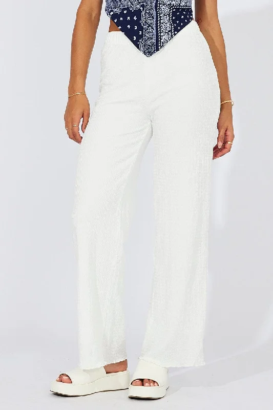 White Wide Leg Pants High Rise