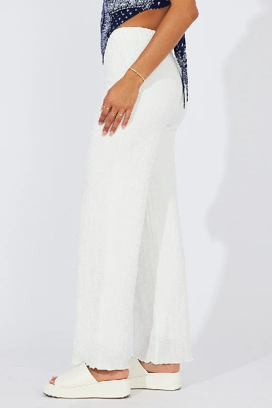 White Wide Leg Pants High Rise