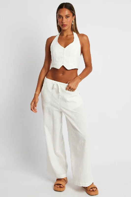 White Wide Leg Pants High Rise