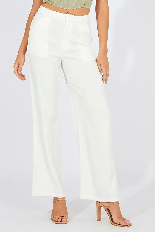 White Wide Leg Pants High Rise