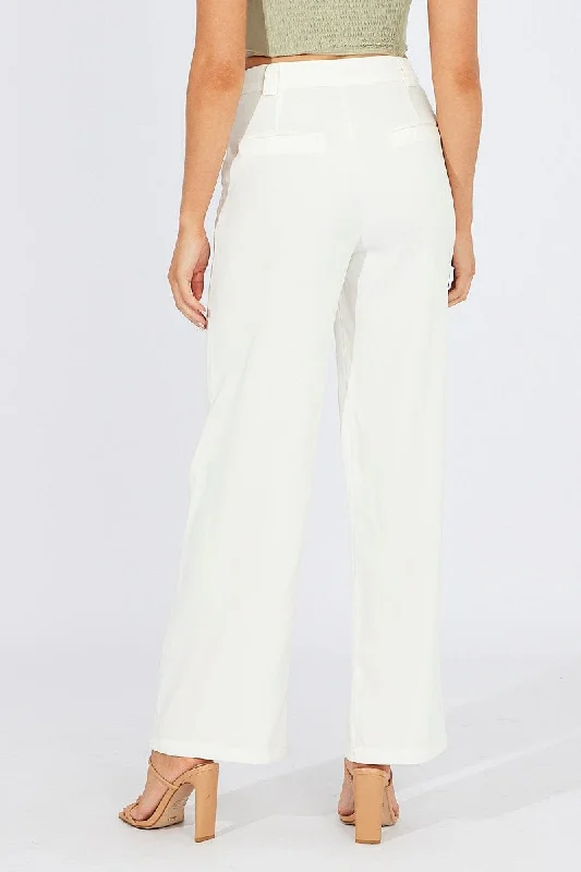 White Wide Leg Pants High Rise