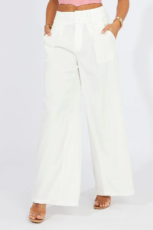 White Wide Leg Pants High Rise