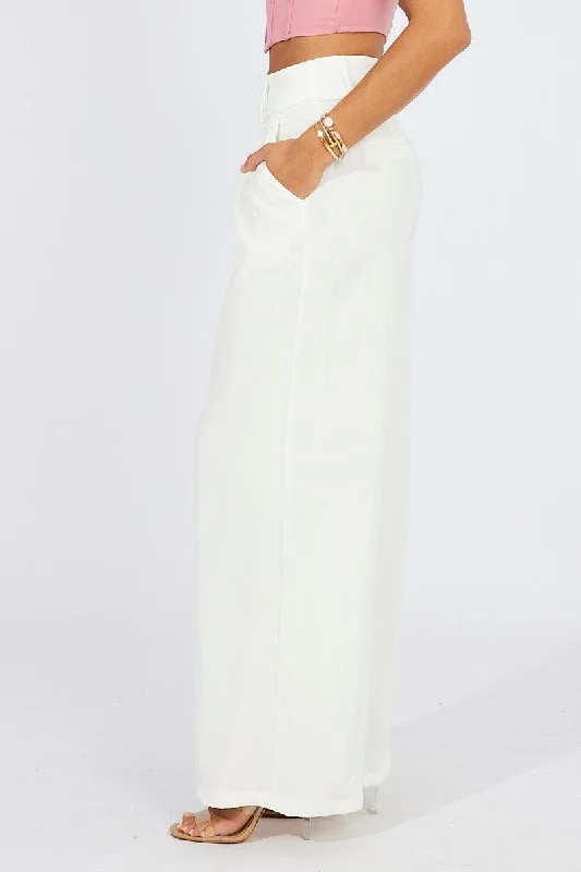 White Wide Leg Pants High Rise