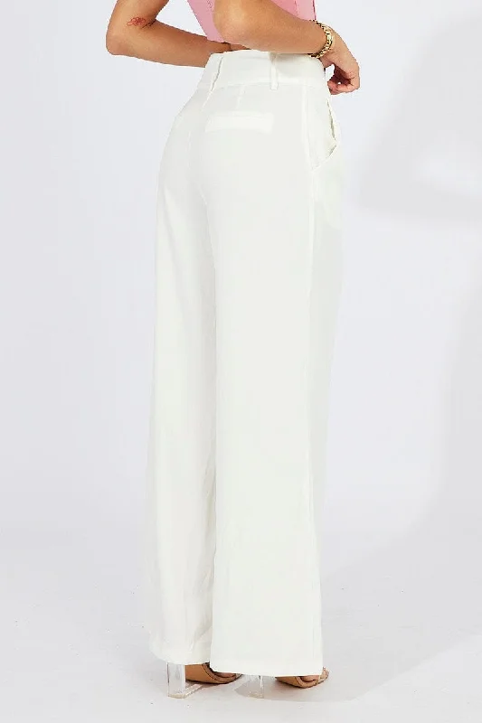 White Wide Leg Pants High Rise