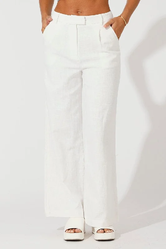 White Wide Leg Pants High Rise Tailored