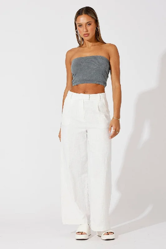 White Wide Leg Pants High Rise Tailored