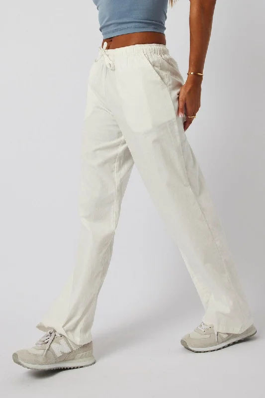 White Wide Leg Pants Micro Corduroy