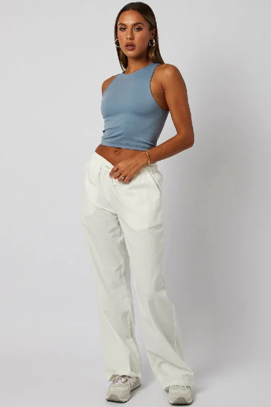 White Wide Leg Pants Micro Corduroy