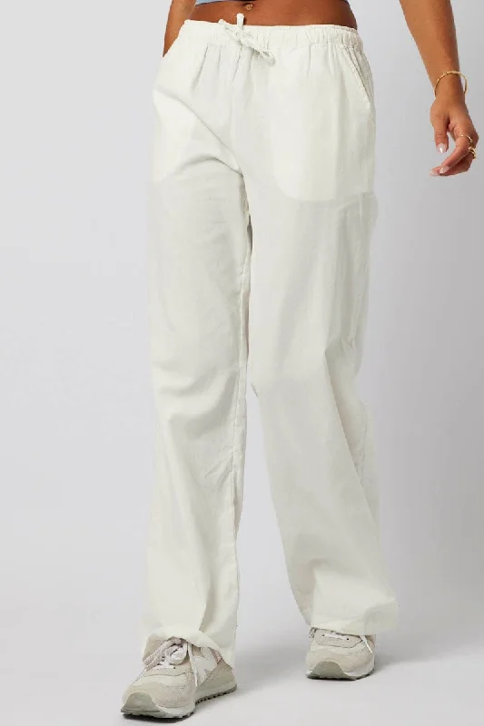 White Wide Leg Pants Micro Corduroy