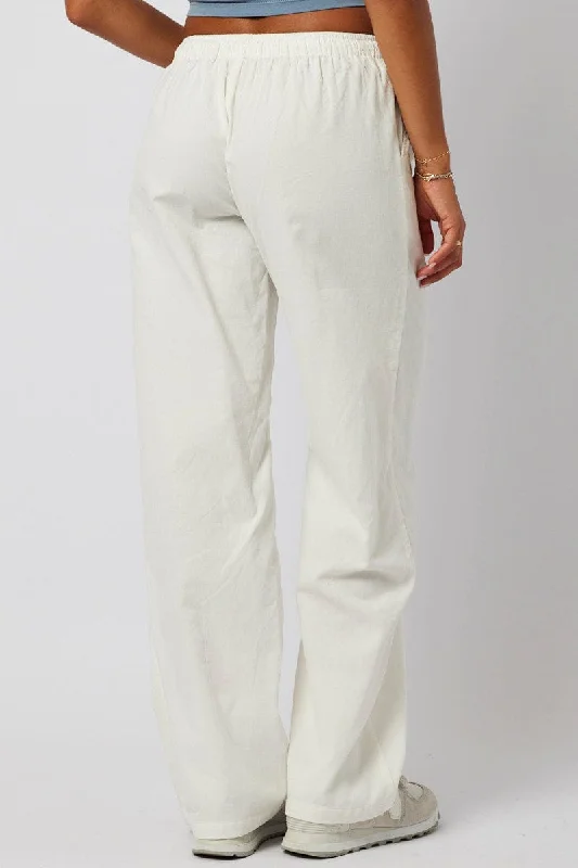 White Wide Leg Pants Micro Corduroy