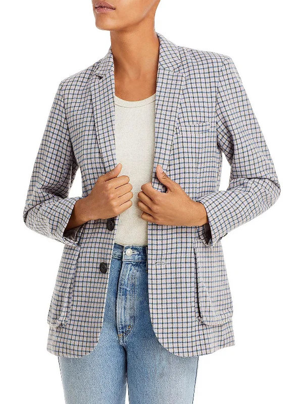 Windsor Womens Check Print Wool Two-Button Blazer