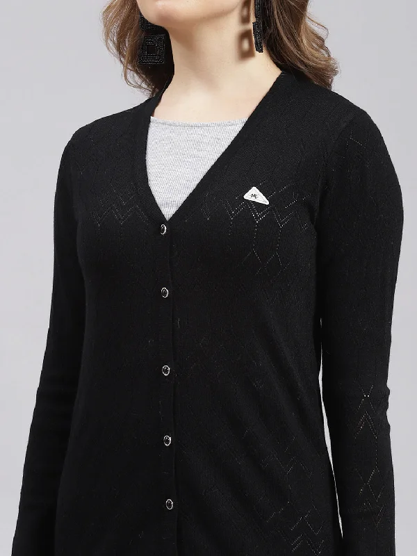 Women Black Jaquard Wool blend Cardigan