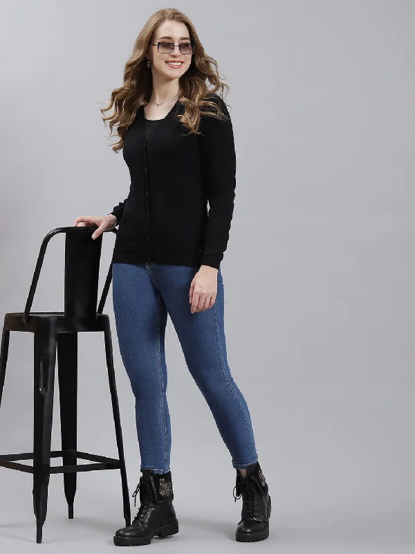 Women Black Solid Cardigan