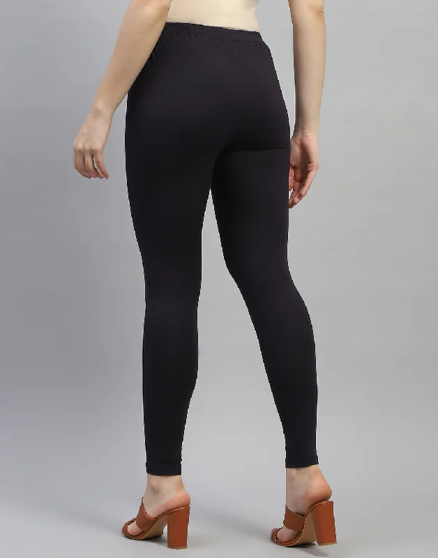 Women Black Solid Regular Fit Legging