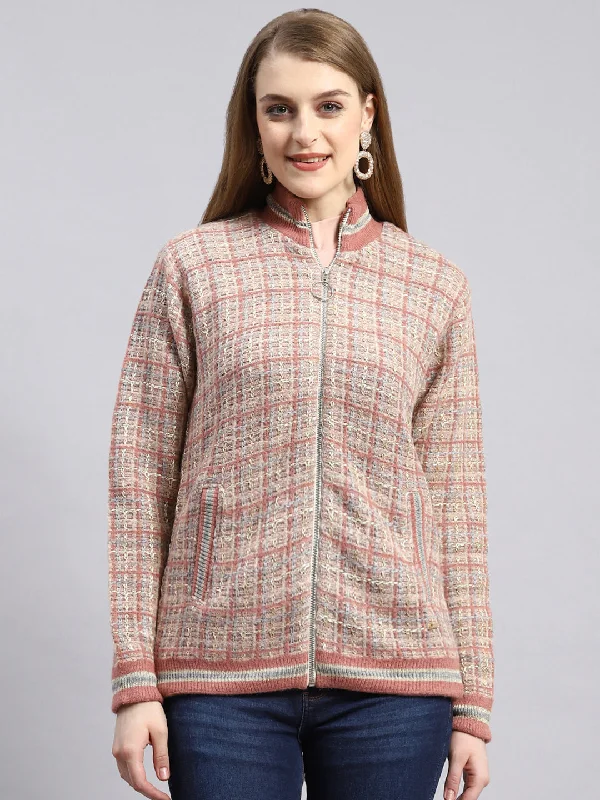 Women Pink Self Jacket