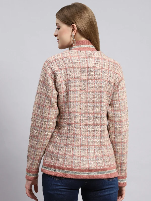 Women Pink Self Jacket