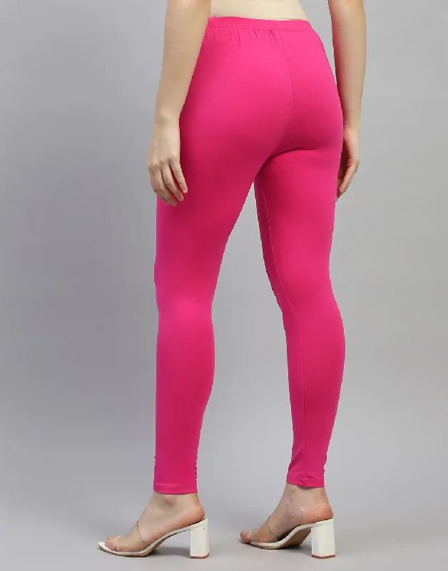 Women Pink Solid Regular Fit Legging