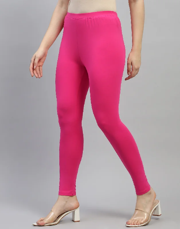 Women Pink Solid Regular Fit Legging