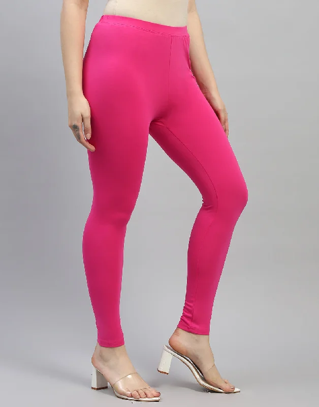 Women Pink Solid Regular Fit Legging