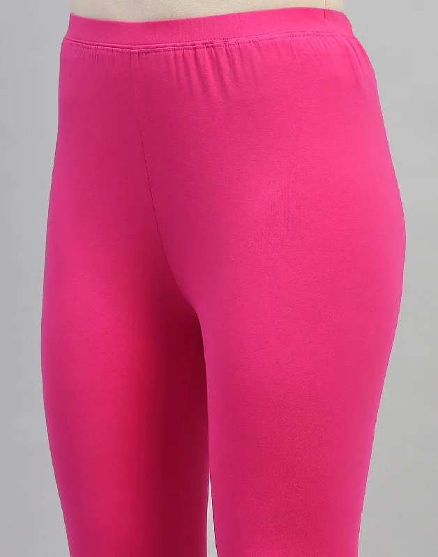 Women Pink Solid Regular Fit Legging