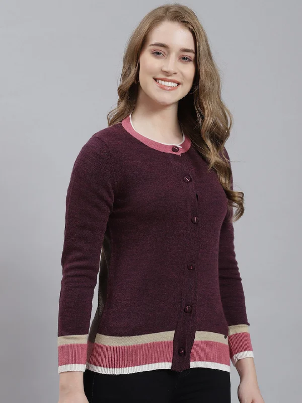 Women Purple Plain Cardigan