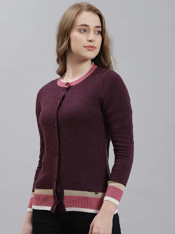 Women Purple Plain Cardigan