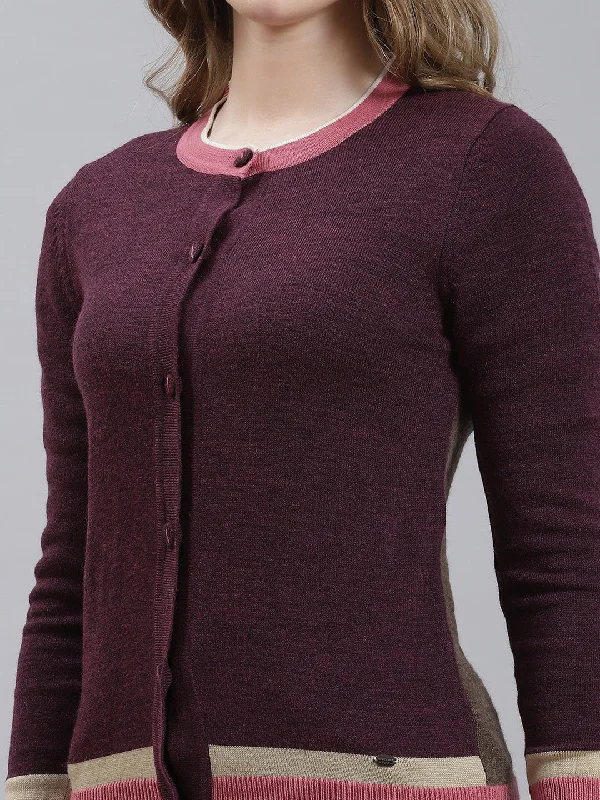 Women Purple Plain Cardigan