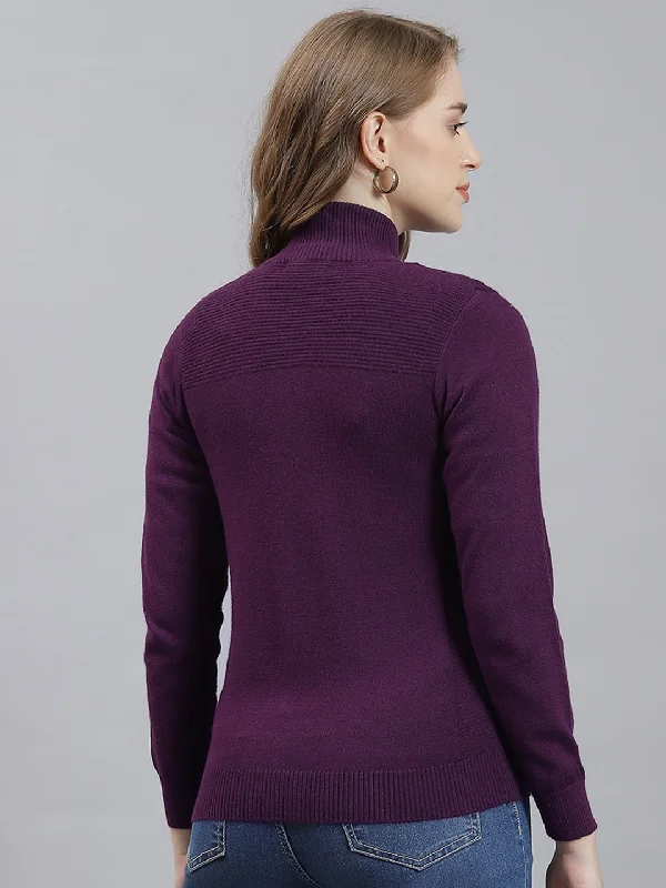 Women Purple Solid Cardigan