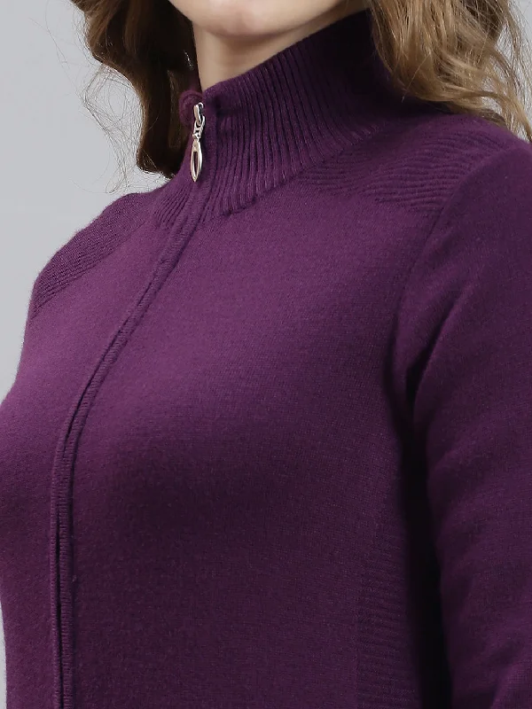 Women Purple Solid Cardigan