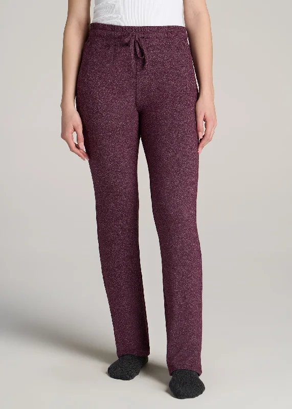 Open-Bottom Cozy PJ Lounge Pants for Tall Women in Beetroot Mix