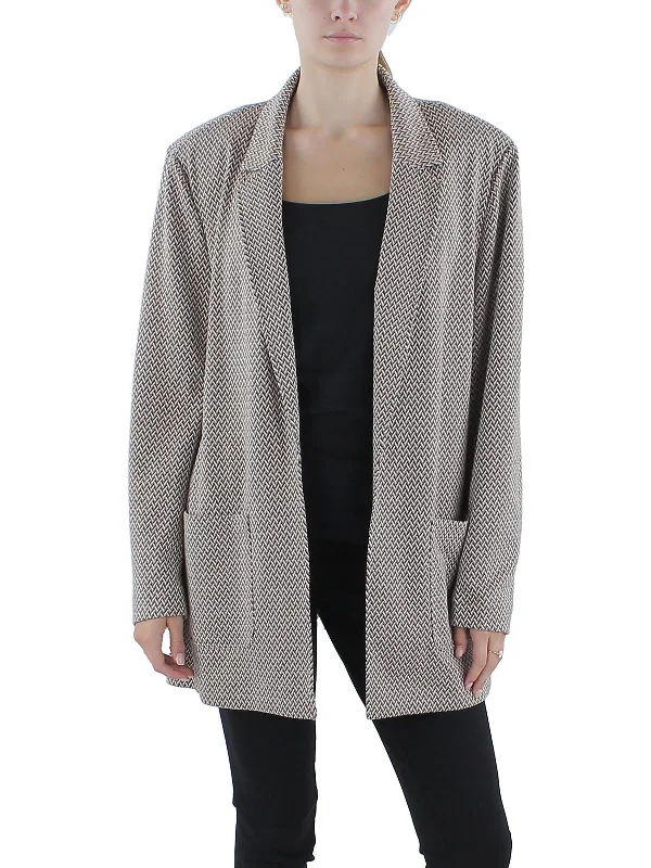 Womens Chevron Office Wear Open-Front Blazer