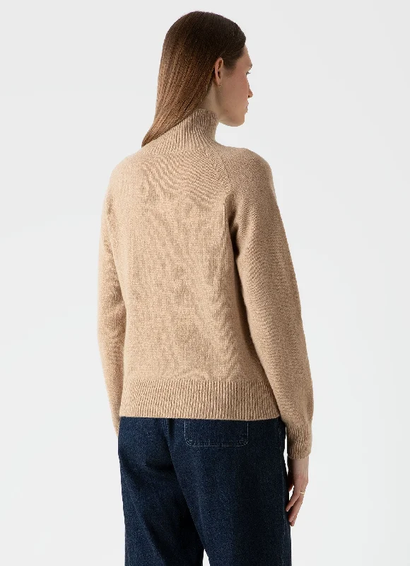 Women's Lambswool Funnel Neck Jumper in Light Camel