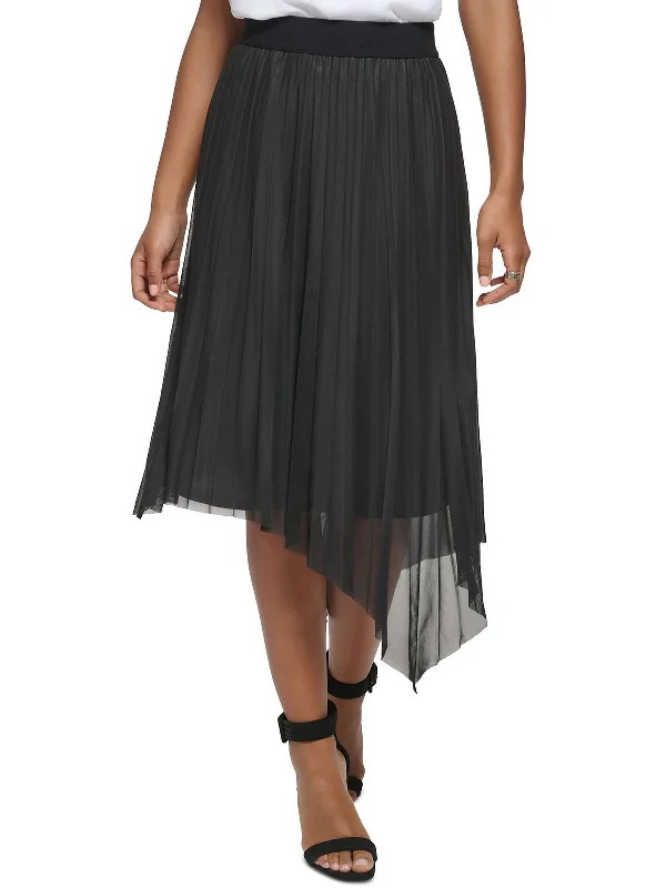 Womens Pleated Pull On Asymmetrical Skirt