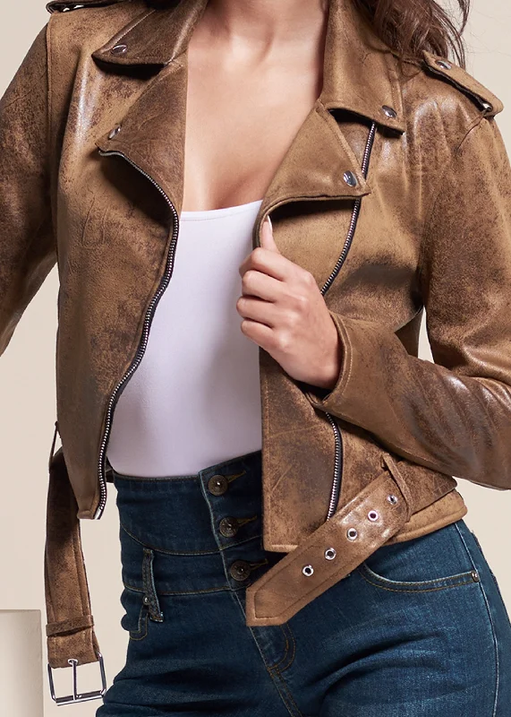 Distressed moto jacket - Brown