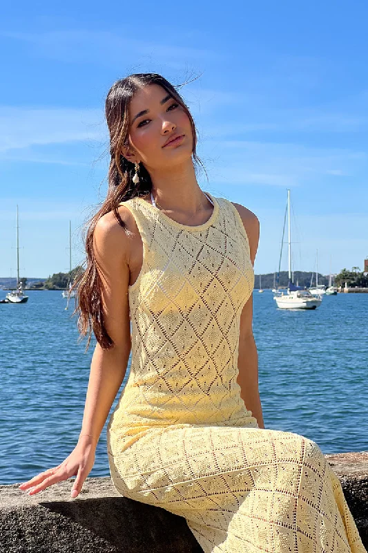 Yellow Knit Dress Sleeveless Maxi