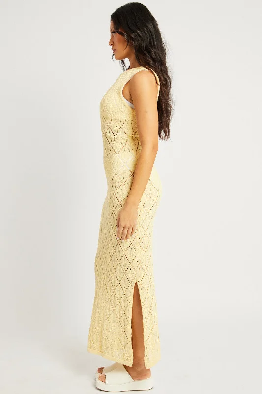 Yellow Knit Dress Sleeveless Maxi