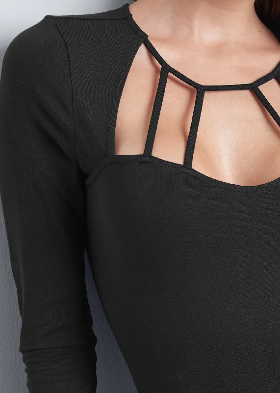 Long sleeve strappy top - Black