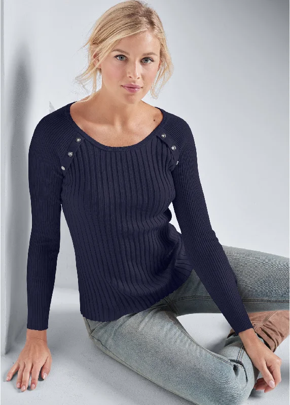 Ribbed button detail sweater - Dark Blue