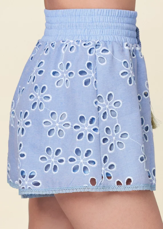 Chambray eyelet shorts - Denim Blue