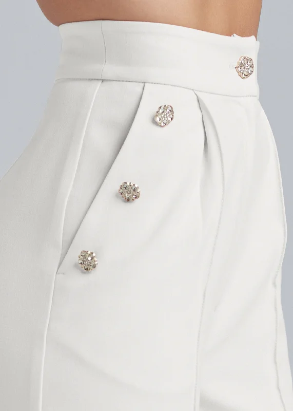 Pleated wide leg pants with button detail - Off White