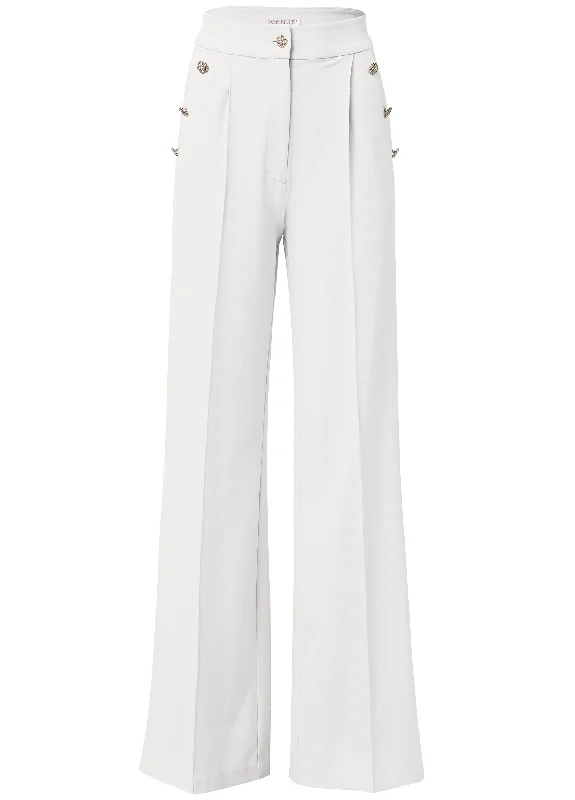 Pleated wide leg pants with button detail - Off White