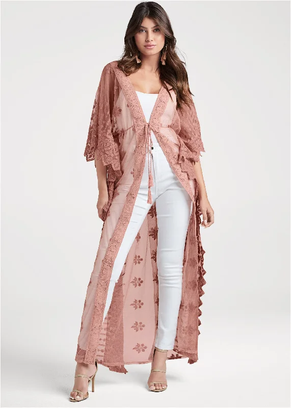 Mesh and lace kimono - Rose