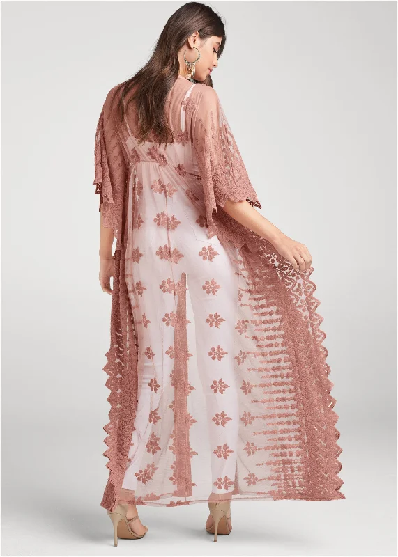 Mesh and lace kimono - Rose